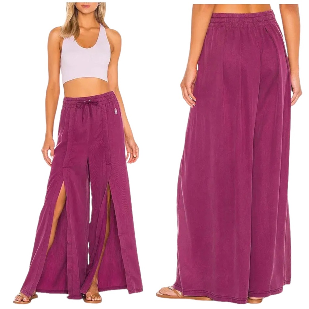 Free People Abs Tracker Split Wide Leg Pants Dark Purple Small